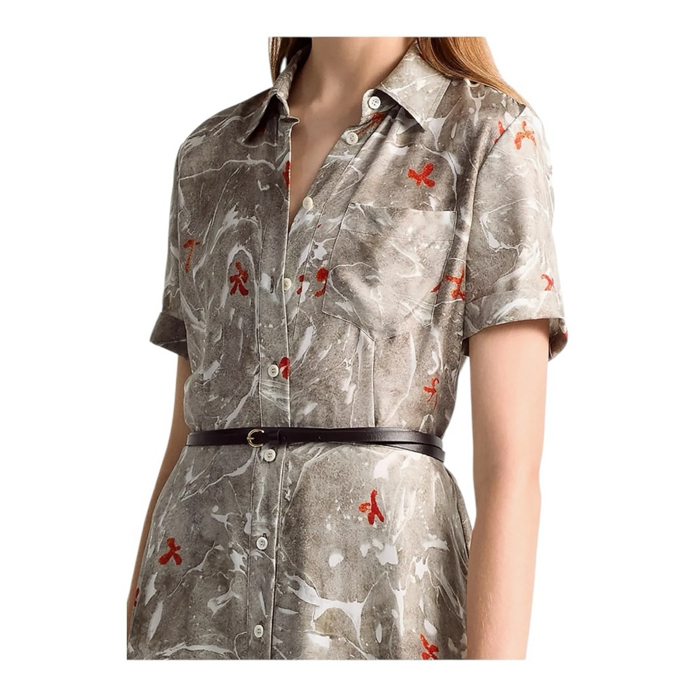 Altuzarra Kierra Gray and Orange Printed Midi Dress Size 10 (42) *** no belt - Picture 5 of 13